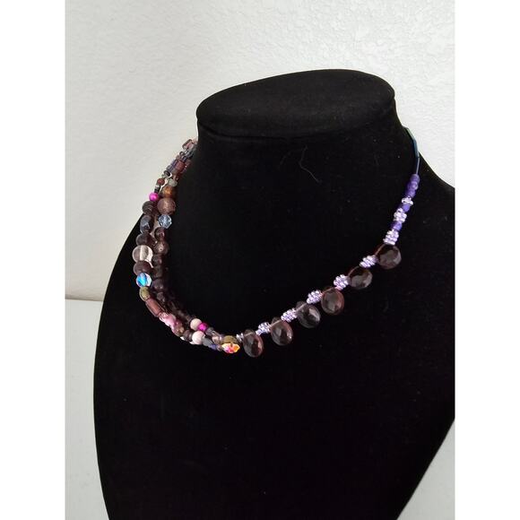 Vintage Y2K Glass Beaded Classic Necklace Rainbow Teardrop - Picture 2 of 4